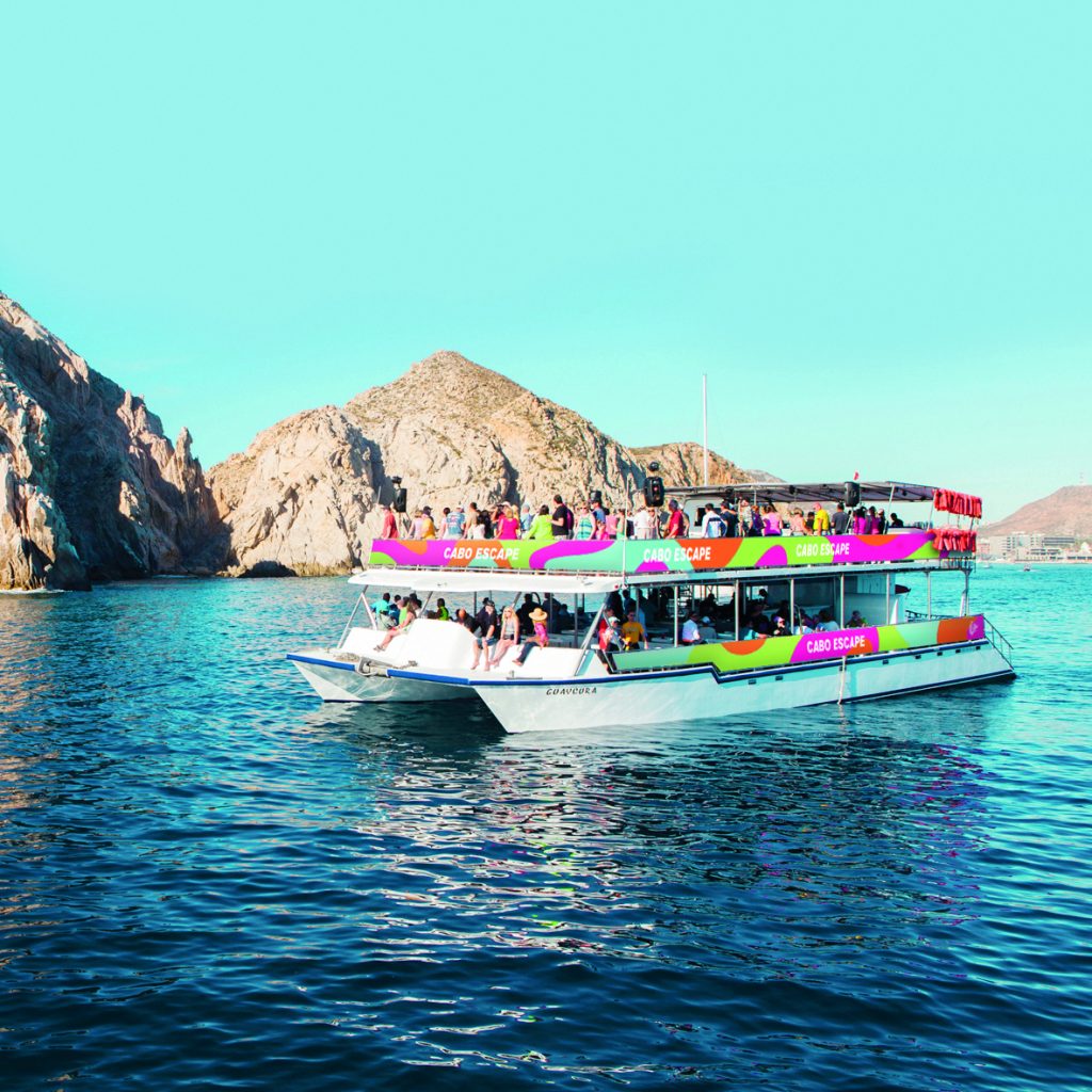 Los Cabos famous attractions pelican rock, lover's beach, sea lion colony Cabo San Lucas Arch full open bar onboard dj music snacks sail the Pacific Ocean. Cabo sunset pacific oceanbest party boat